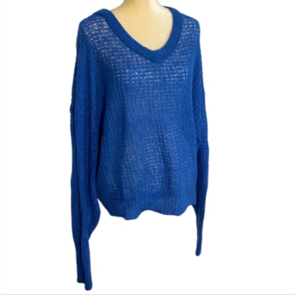 Free People Lulu Oversize V-Neck Sweater, Blue Parrot, NWOT - Picture 2 of 10
